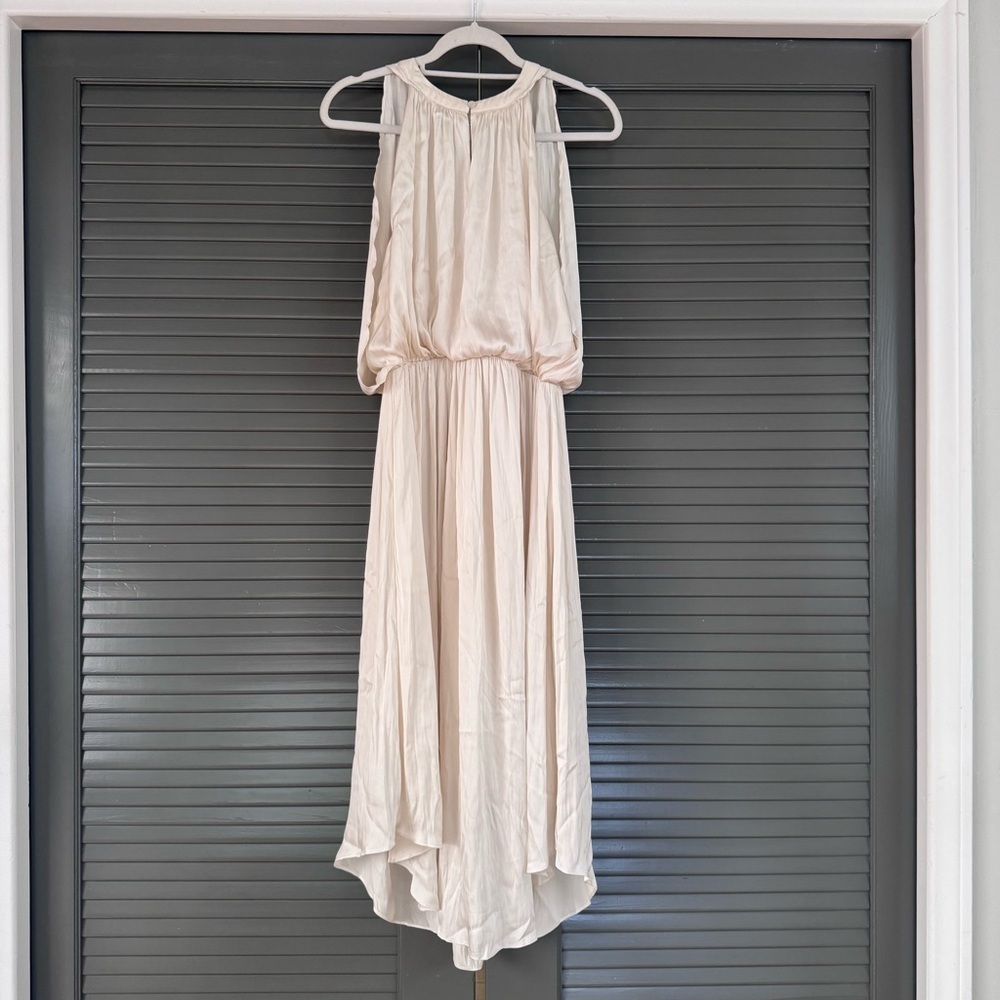 Current Air Cream Satin Blousin Bodice Midi Dress